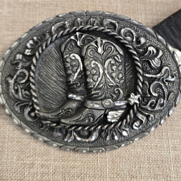 Vintage Mens EJC 1995 Western Cowboy Belt Leather Brown Boots Buckle Made USA - Picture 2 of 7
